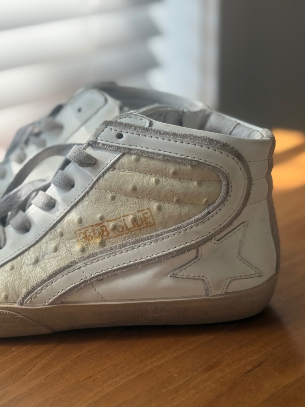 Golden Goose High Top Slide Women 38 Ivory Ecru Leather Distressed Suede GGDB - Picture 6 of 15